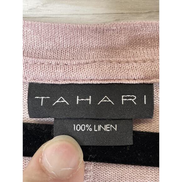 Tahari Shirt Womens 1X Pink 100% Linen V Neck Short Sleeve Lightweight Plus - Picture 6 of 10